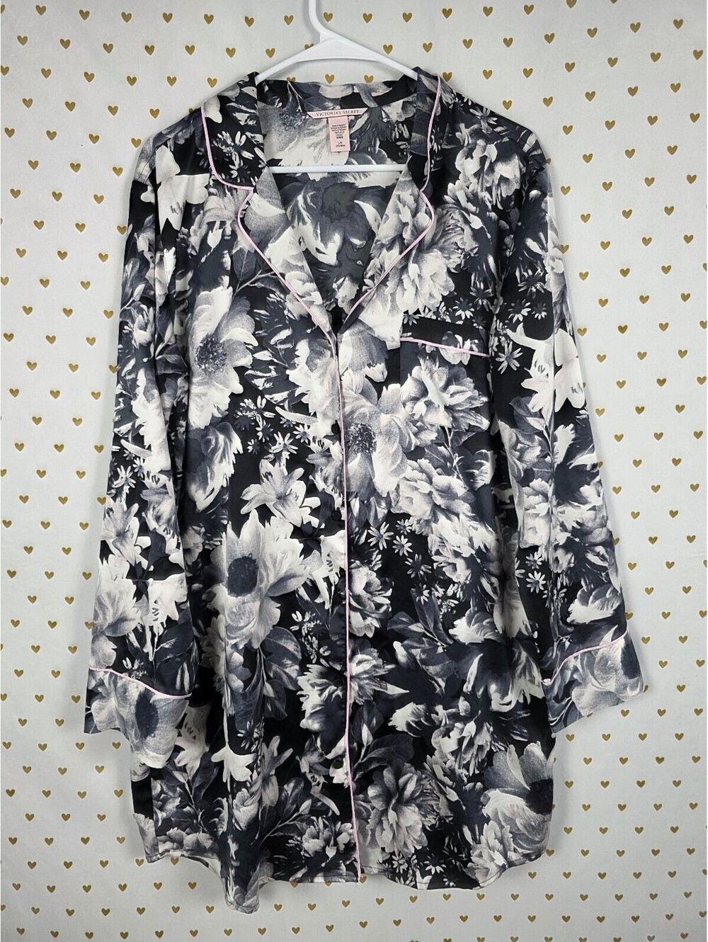 Victorias Secret Satin Silky Button Down Sleep Dress Shirt Pajama Nightgown L